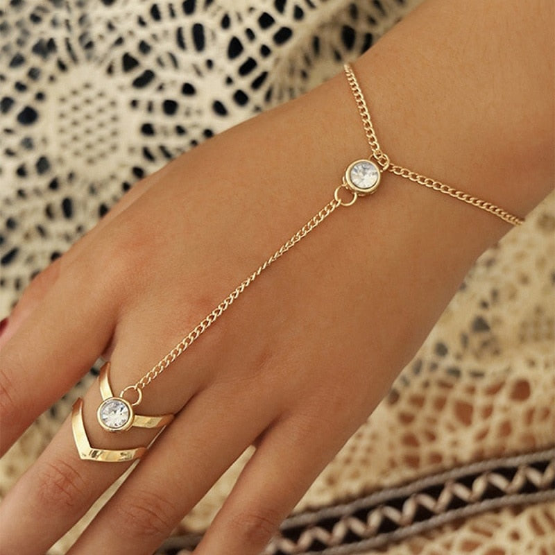 Pulseira com Anel Pedra Zircônia Banhada A Ouro 18K Velavue