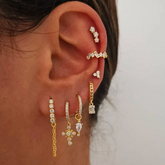 Brincos Dourados Cravejados de Zircônia 7pçs Velavue