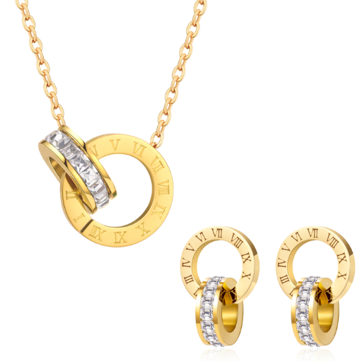 Conjunto Colar e Brincos Romanos com Zircônia Velavue