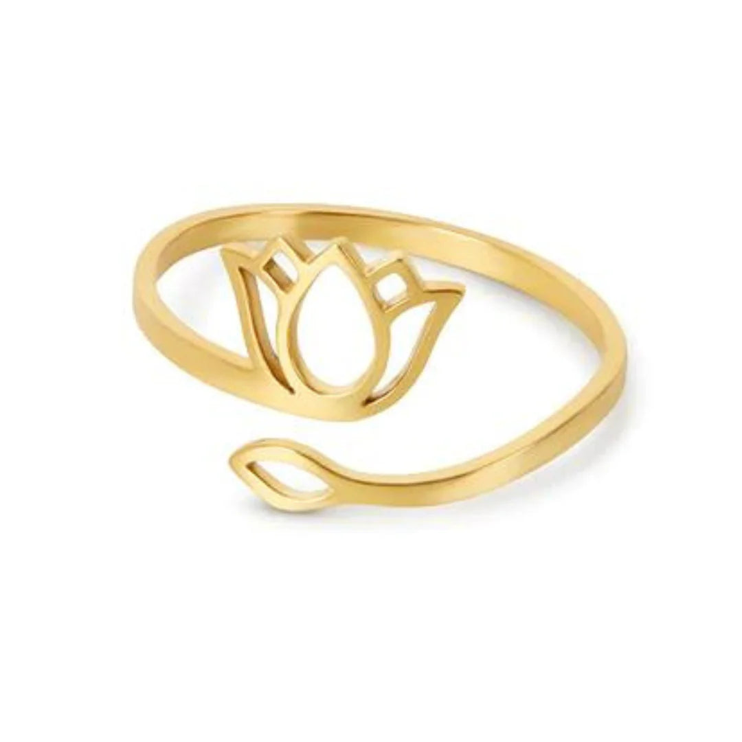 Anel de Lótus Ajustável Banhado a Ouro 18k Velavue