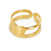 Anel de Camadas com Coração Ajustável Banhado a Ouro 18K Velavue