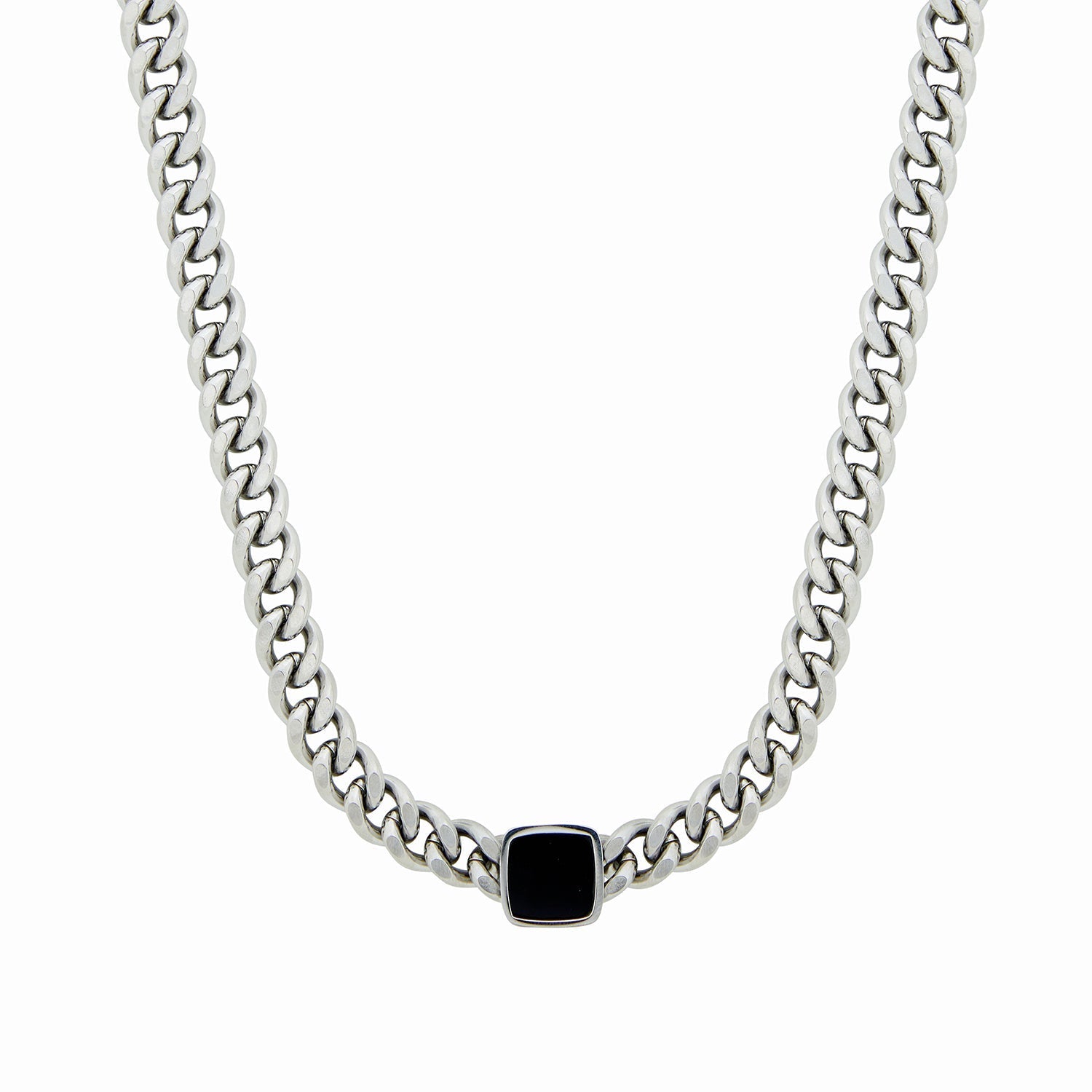 Colar Grosso com Pingente Pedra de Onix Prata Velavue