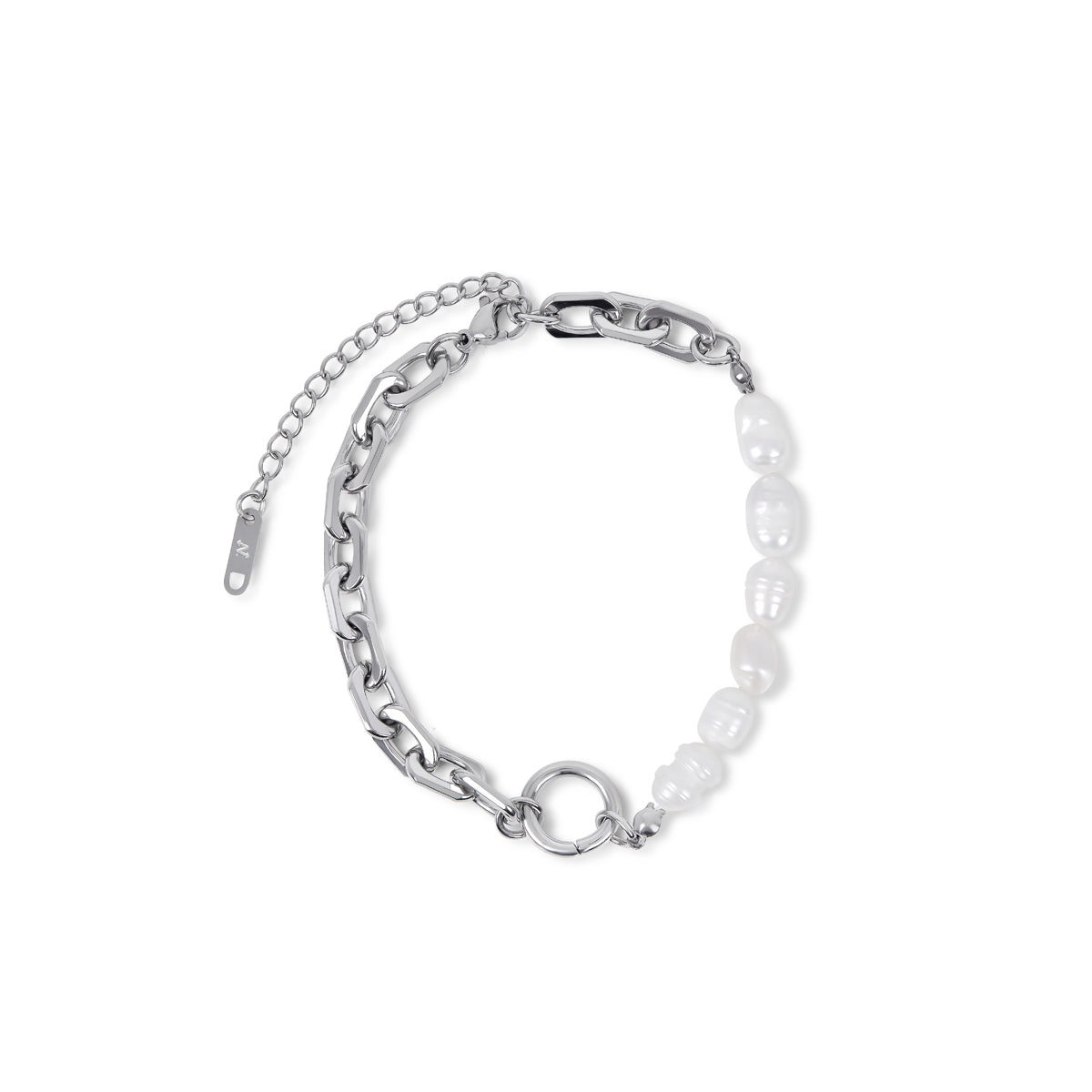 Pulseira em Elos e Pérola Prata Velavue