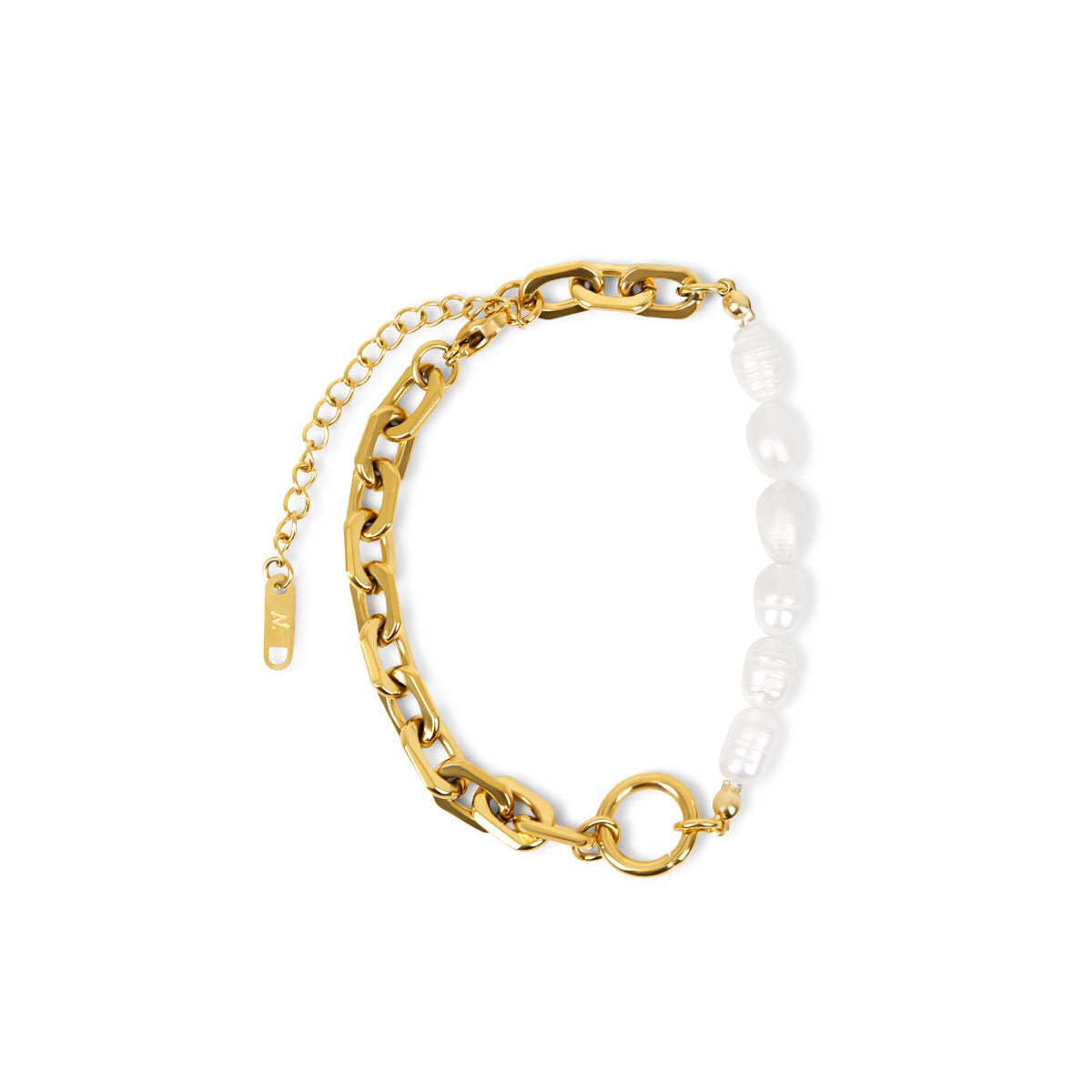 Pulseira Elos e Pérolas Naturais Banhado a Ouro 18K Velavue