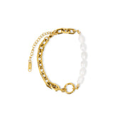 Pulseira Elos e Pérolas Naturais Banhado a Ouro 18K Velavue