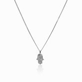 Colar Pingente Mão Hamsa Prata Velavue