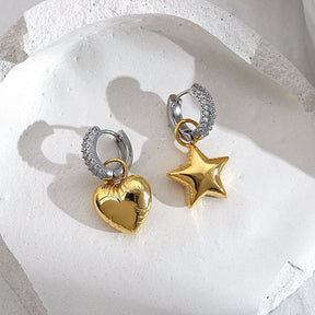 Brinco Argolinha com Coração e Estrela Velavue