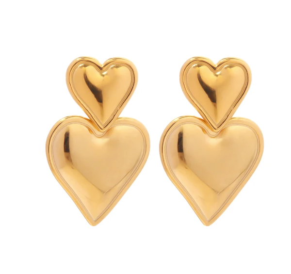 Brinco Duplo Coração Dourado Velavue