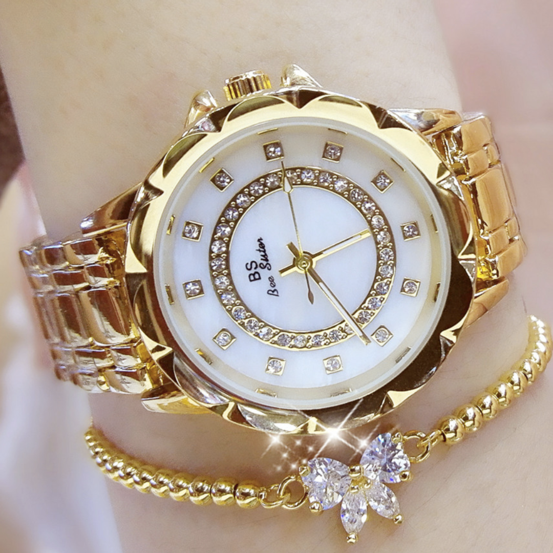 Relógio Cravejado com Pulseira Borboleta Velavue