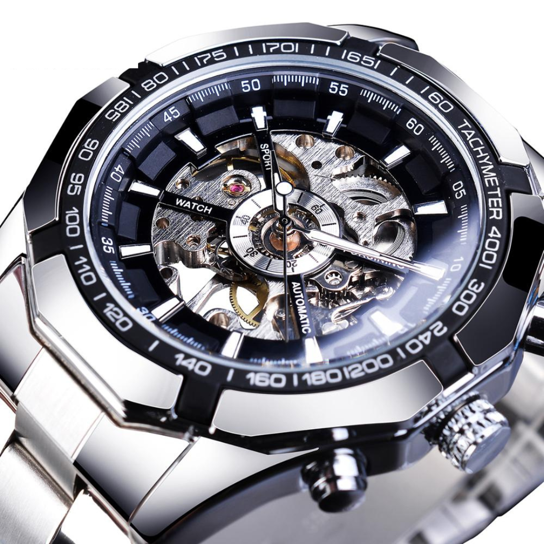 Relógio de luxo Winner Skeleton de Aço Inoxidável Velavue
