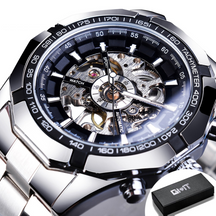Relógio de luxo Winner Skeleton de Aço Inoxidável Velavue