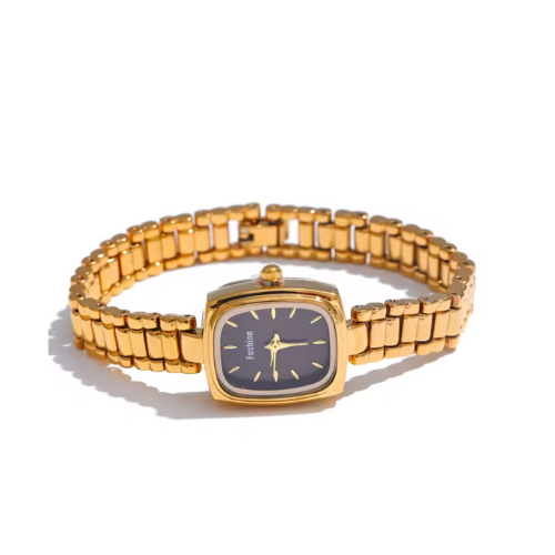 Relógio Fashion Black À Prova D 'Água Banhado a Ouro 18K Velavue