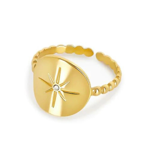 Anel Estrela Náutica Ajustável Banhado a Ouro 18k Velavue