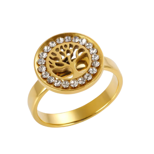Anel Árvore da Vida com Zircônia Banhado a Ouro 18k Velavue