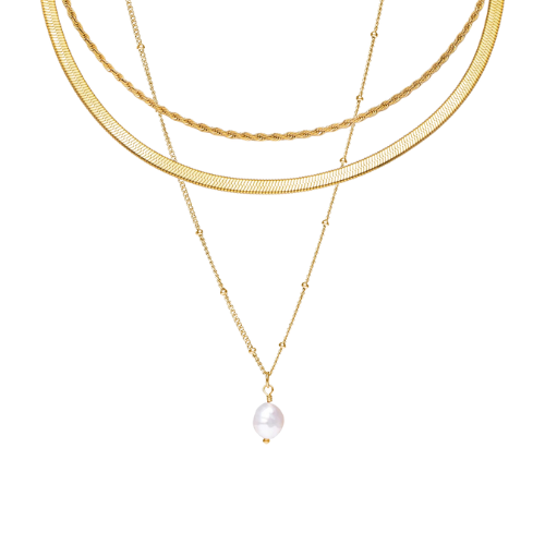 Colar Triplo Orla com Pingente de Pérolas Banhado a Ouro 18k Velavue