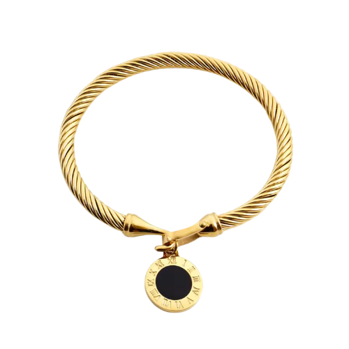 Bracelete Pingente Ônix Banhada a Ouro 18k Velavue