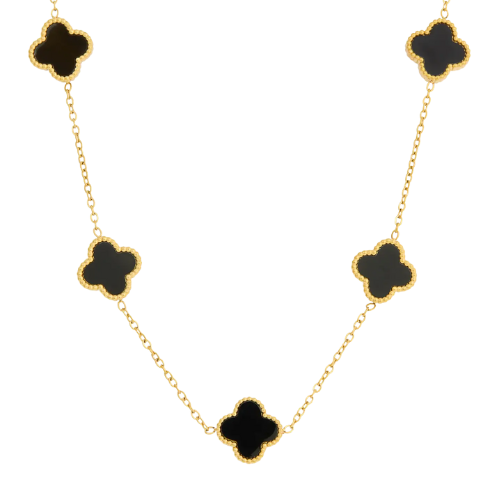 Colar Trevo Preto Banhado a Ouro 18K Velavue