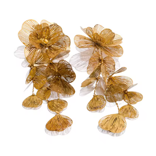 Brinco Longo Flor Banhado a Ouro 18k Velavue