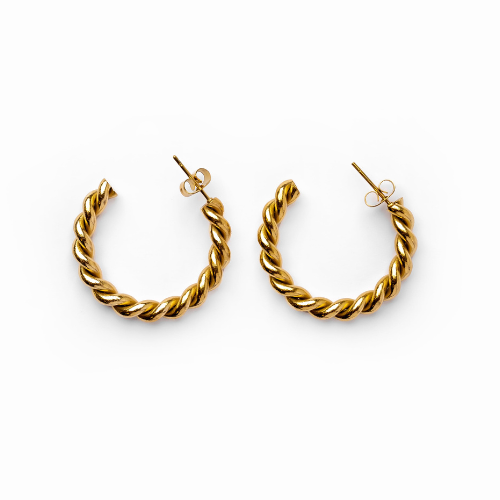 Brincos Meia Argola Torcido Banhado a Ouro 18k Velavue