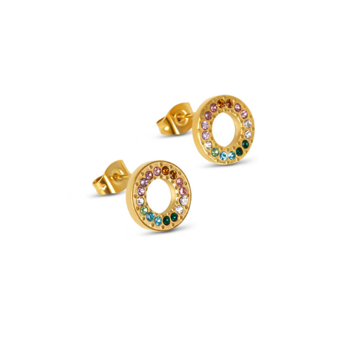 Brinco Pedras Colorida de Zircônia Banhado a Ouro 18K Velavue