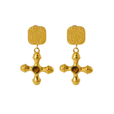 Brinco Cruz com Pedra Natural Banhado a Ouro 18K Velavue