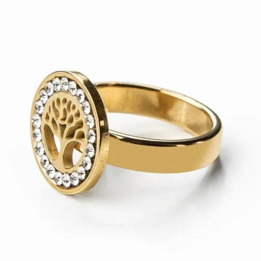 Anel Árvore da Vida com Zircônia Banhado a Ouro 18k Velavue