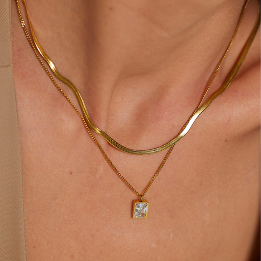 Colar Duplo com Pingente Cristal de Zircônia Velavue