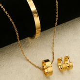 Conjunto Colar Pulseira e Brincos Dourados Velavue