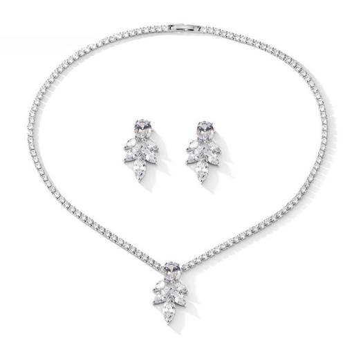 Conjunto Colar e Brincos Flor Cravejado com Zircônia Velavue