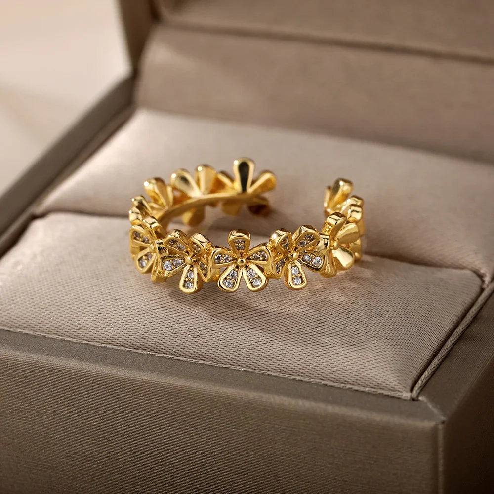 Anel Ajustável Flores com Zircônia Velavue