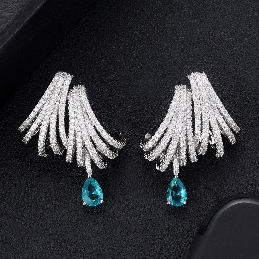 Brinco Elegante de Zircônia Branca e Azul Velavue