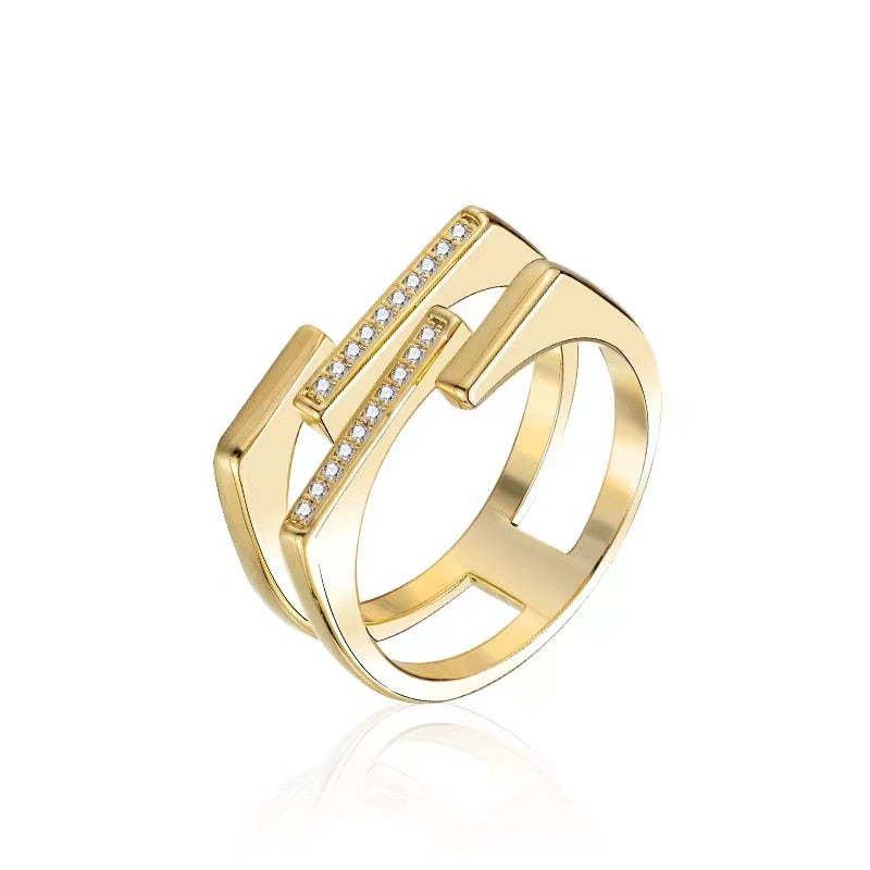 Anel Ajustável Dourado com Cristais Velavue