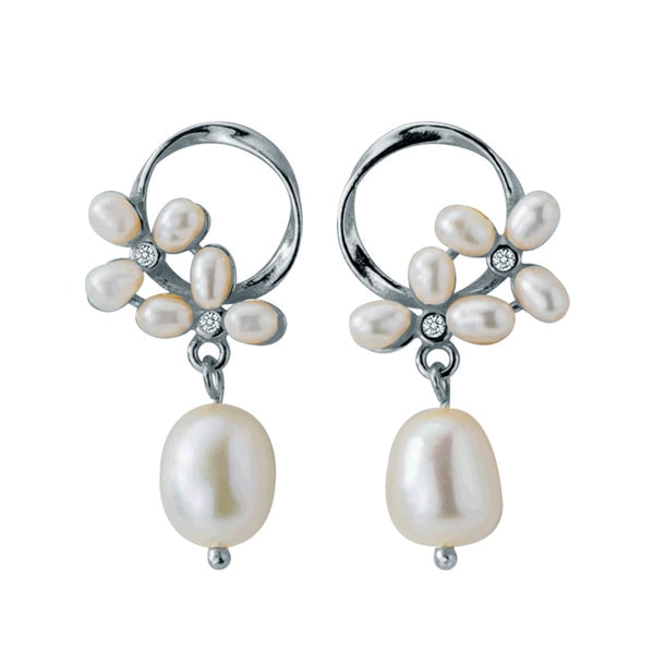 Brinco Flores Pingente de Perola Velavue