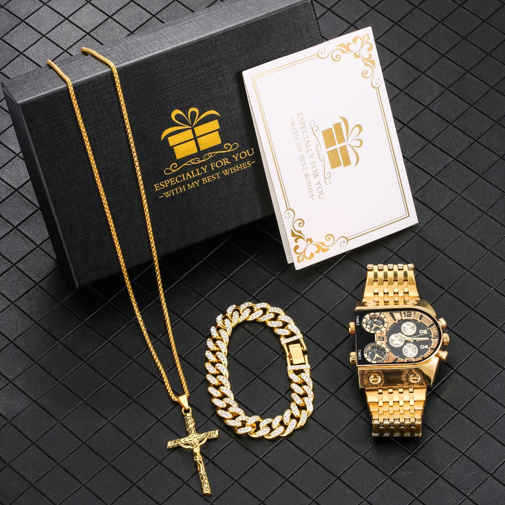 Kit Luxury Relógio Corrente e Pulseira Aço Inoxidável Velavue