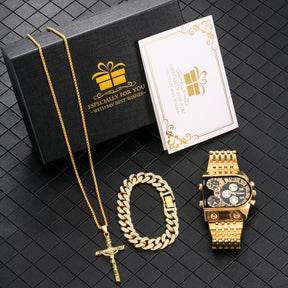 Kit Luxury Relógio Corrente e Pulseira Aço Inoxidável Velavue