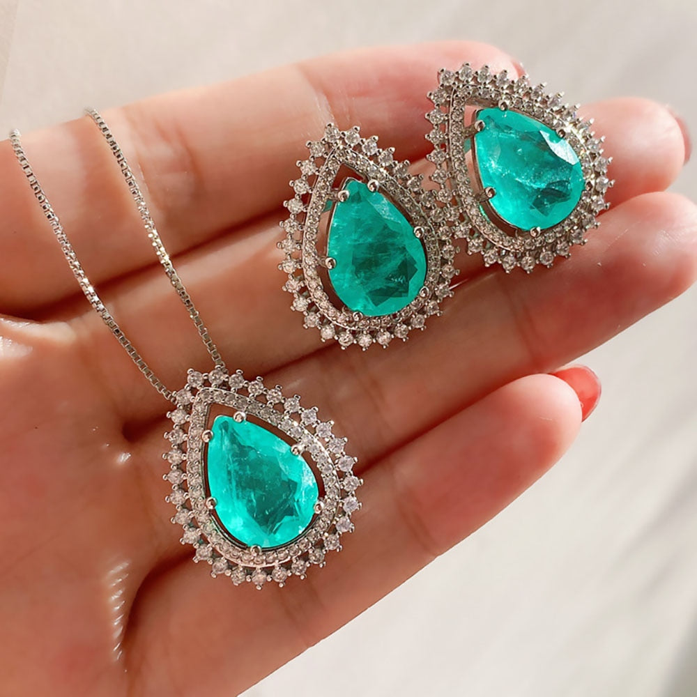 Conjunto Colar e Brincos Gota Turmalina - Prata Velavue
