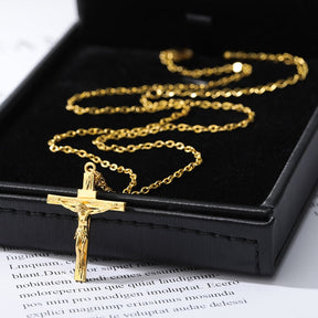 Corrente Crucifixo de Aço Inoxidável Banhado a Ouro 18K Velavue