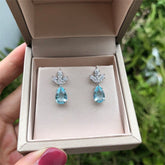 Brinco Flor com Pingente Cristal Azul Velavue
