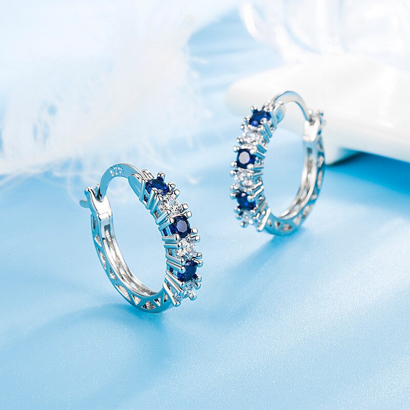 Brinco Argola de Zircônia Azul e Branca Velavue