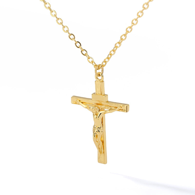 Corrente Crucifixo de Aço Inoxidável Banhado a Ouro 18K Velavue