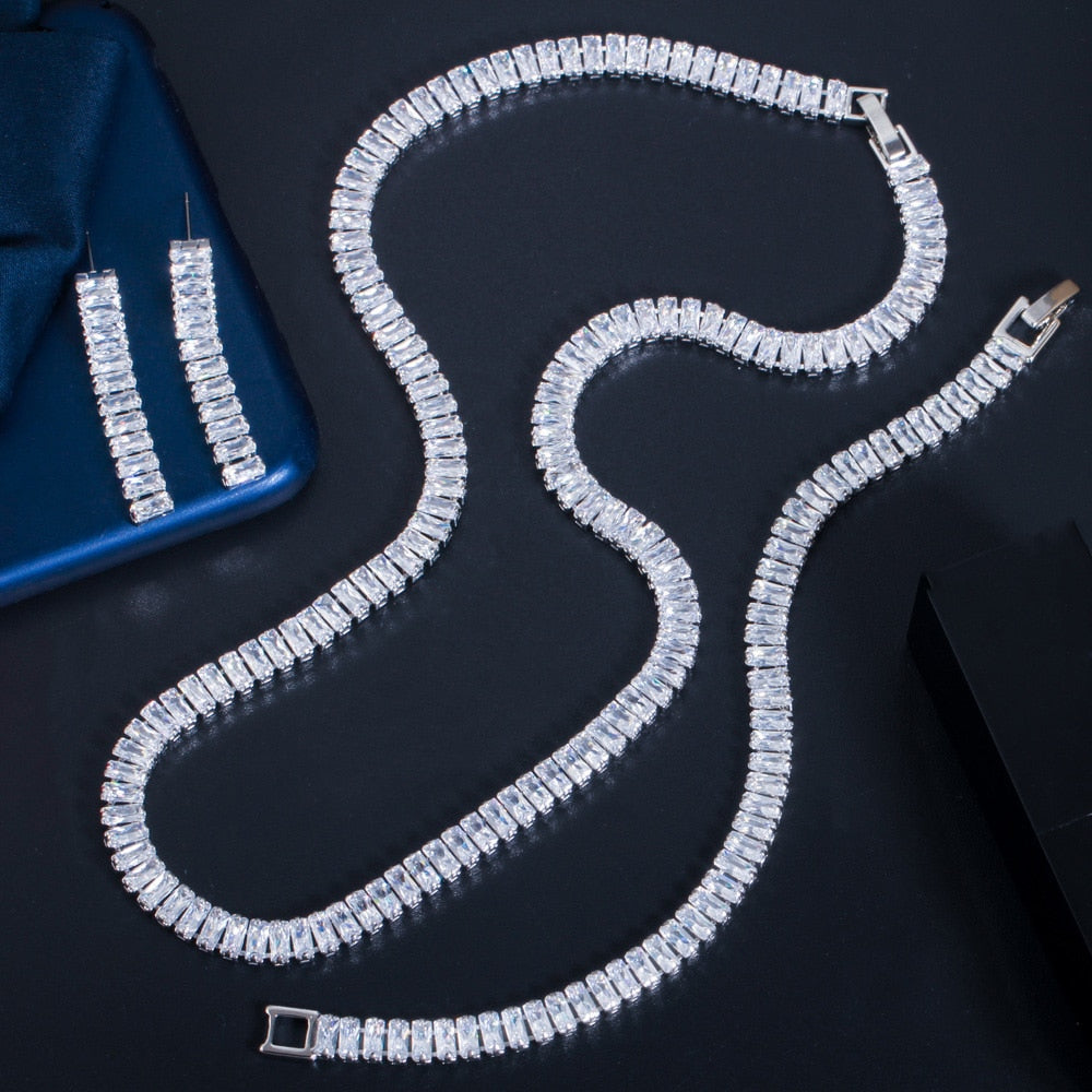 Conjunto Colar Pulseira e Brincos Riviera Cristais de Zircônia Cúbica Velavue
