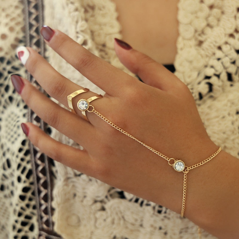 Pulseira com Anel Pedra Zircônia Banhada A Ouro 18K Velavue