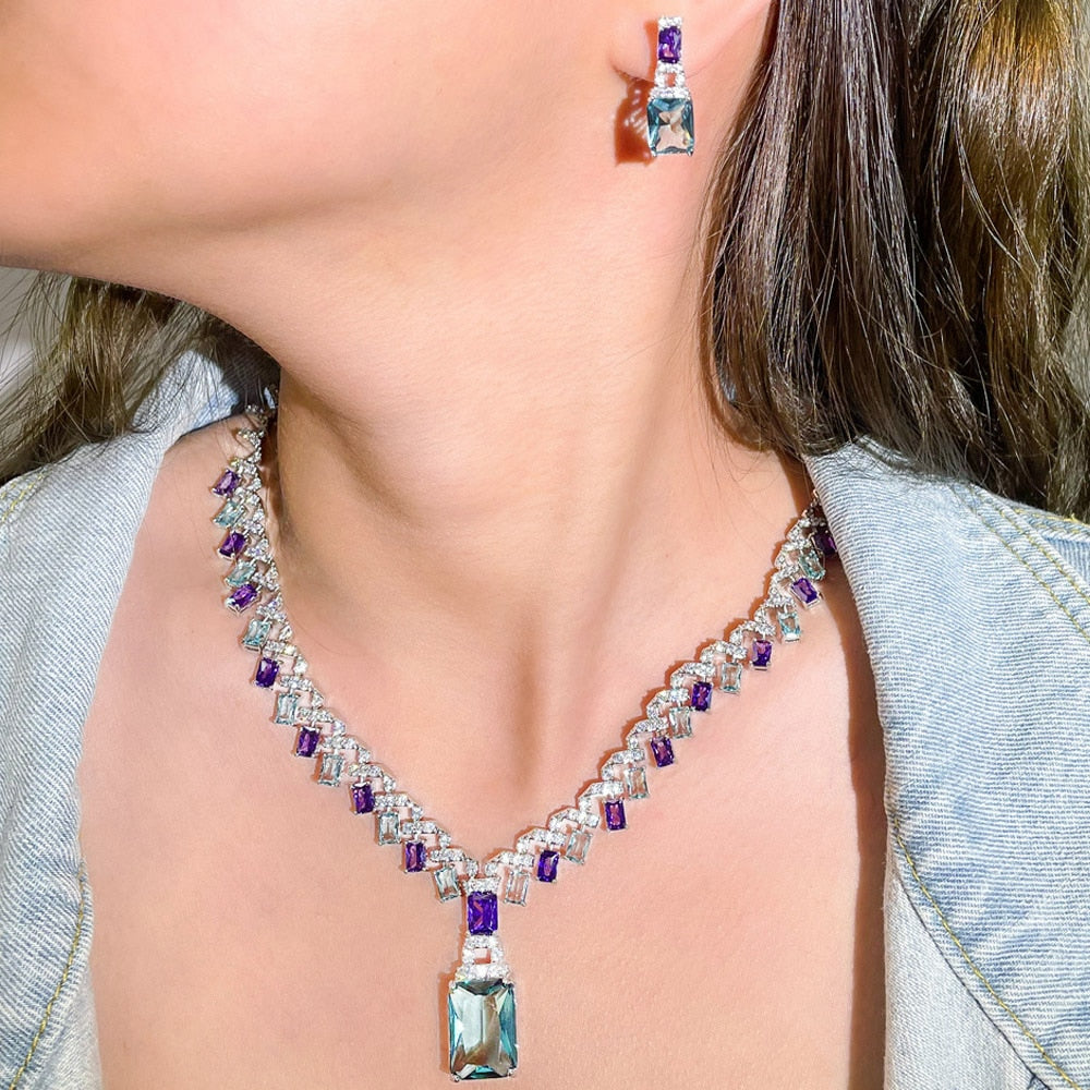 Conjunto Colar e Brinco com Cristais de Zircônia Velavue