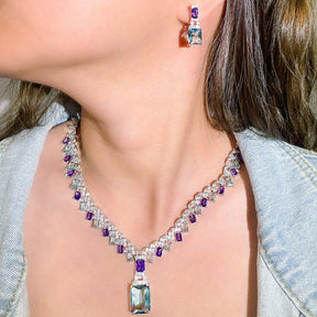 Conjunto Colar e Brinco com Cristais de Zircônia Velavue