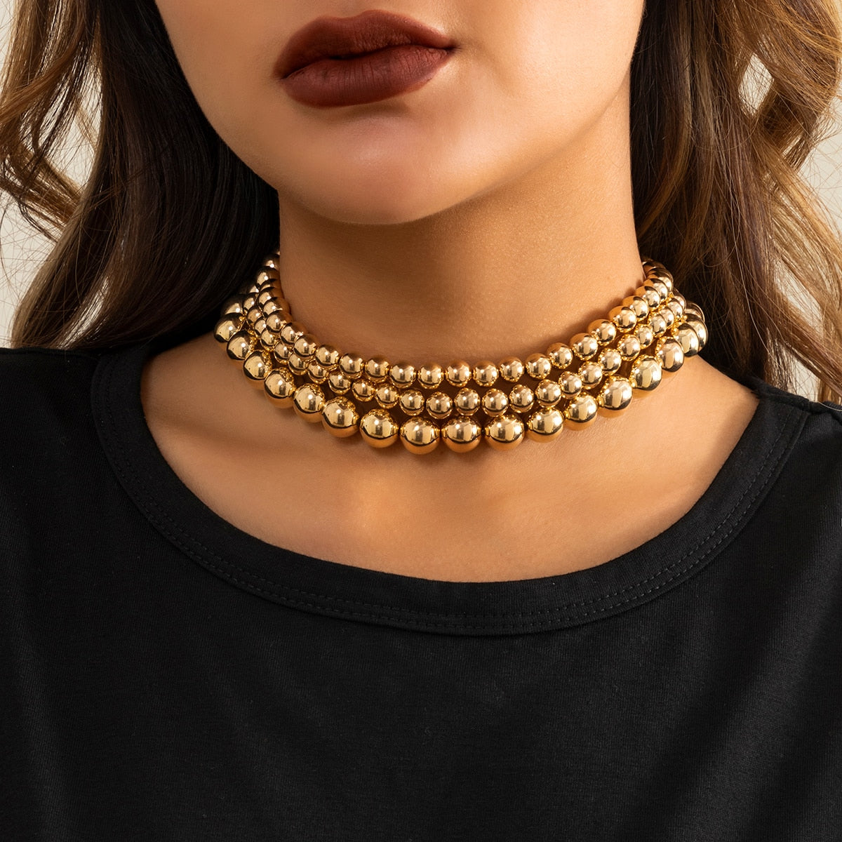 Colar Triplo de Bolas Banhado a Ouro 18k Velavue