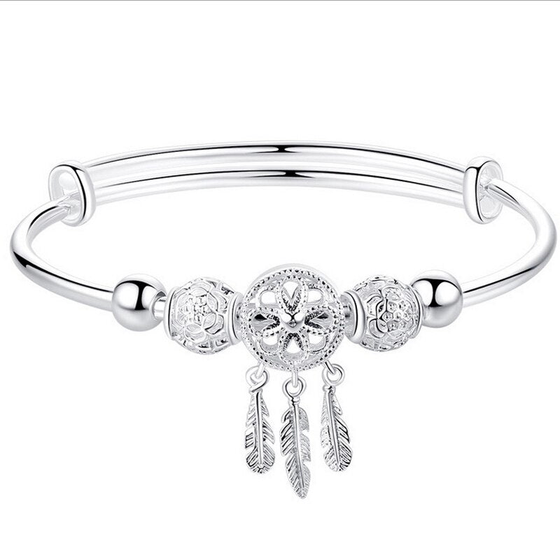 Pulseira de Prata Rígida com Pingente de Filtro dos Sonhos Velavue