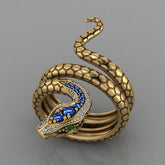 Anel Serpente com Cristais de Zircônia Banhado a Ouro 18k Velavue