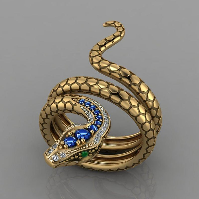 Anel Serpente com Cristais de Zircônia Banhado a Ouro 18k Velavue