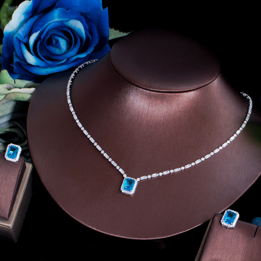 Conjunto Colar e Brinco Delicado com Zircônia Azul Velavue