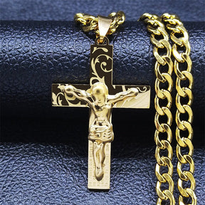 Corrente Crucifico com Pai Nosso Banhando a ouro 18k Velavue